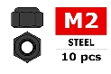 Staal zelfborgende zeskantmoer M2 - Zwart - 10 st