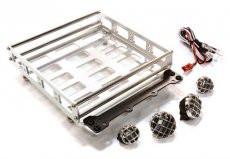 (C26552SILVER) Realistic 1/10 Scale Alloy Luggage Tray 132x115x29mm with 4 LED Spot Light Set
