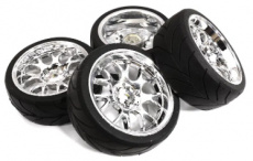 (C30708) 7 Y-Spoke Wheel & Tire Set for 1/10 Touring Car - Set of 4 Offset 6.5mm