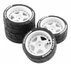 (C32255) 5 Spoke Wheel & Tire Set (4) for 1/10 Touring (O.D.=66mm) W=26mm Offset 7.5mm