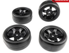 (D-MN28PG) Sweep D High-end compound Pre-glued M-Chassis Tires D-28deg | 4pcs | Black wheels