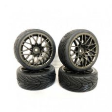 (FAST0089GM) FASTRAX 1/10 STREET/TREAD TYRE STAR SPOKE GUN METAL WHEEL COMPLETE SET OF 4