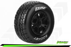 (LR-T3154SBTF) Louise RC - SC-ROCKET - 1-10 Short Course Tire Set - Mounted - Soft - Black Wheels - Hex 12mm - SLASH 2WD - Front