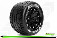 (LR-T3201SBH) Louise RC - MT-ROCKET - 1-10 Monster Truck Tire Set - Mounted - Sport - Black 2.8 Wheels - 1/2-Offset - Hex 12mm