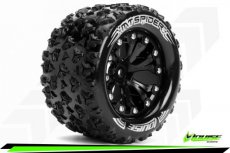 (LR-T3203SBH) Louise RC - MT-SPIDER - 1-10 Monster Truck Tire Set - Mounted - Sport - Black 2.8 Wheels - 1/2-Offset - Hex 12mm