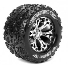 (LR-T3203SC) Louise RC - MT-SPIDER - 1-10 Monster Truck Tire Set - Mounted - Sport - Chrome 2.8 Wheels - 0-Offset - Hex 12mm