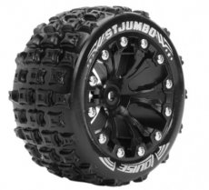 (LR-T3210SB) Louise RC - ST-JUMBO - 1-10 Stadium Truck Tire Set - Mounted - Sport - Black 2.8 Wheels - 0-Offset - Hex 12mm