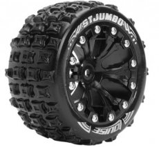 (LR-T3210SBH) Louise RC - ST-JUMBO - 1-10 Stadium Truck Tire Set - Mounted - Sport - Black 2.8 Wheels - 1/2-Offset - Hex 12mm