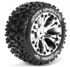 (LR-T3211SC) Louise RC - ST-UPHILL - 1-10 Stadium Truck Tire Set - Mounted - Sport - Chrome 2.8 Wheels - 0-Offset - Hex 12mm