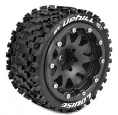 (LR-T3213SBH) Louise RC - MFT - ST-UPHILL - 1-10 Monster Truck Tire Set - Mounted - Sport - Black 2.8 Bead-Lock Wheels - 1/2-Offset - Hex 12mm