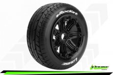 (LR-T3266B) Louise RC - B-ROCKET - 1-5 Buggy Tire Set - Mounted - Sport - Black Bead-Lock Wheels - Hex 24mm - Front