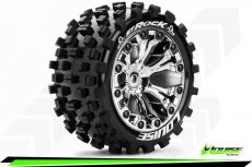 (LR-T3273SCH) Louise RC - ST-ROCK - 1-10 Stadium Truck Tire Set - Mounted - Sport - Chrome 2.8 Wheels - 1/2-Offset - Hex 12mm