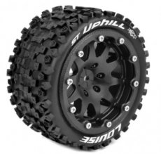 (LR-T3313SB) Louise RC - MFT - ST-UPHILL - 1-10 Monster Truck Tire Set - Mounted - Sport - Black 2.8 Bead-Lock Wheels - 0-Offset - Hex 12mm