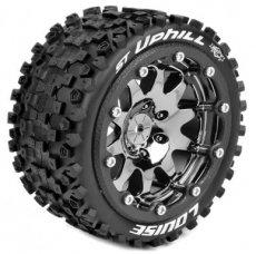 (LR-T3313SBC) Louise RC - MFT - ST-UPHILL - 1-10 Monster Truck Tire Set - Mounted - Sport - Black Chrome 2.8 Bead-Lock Wheels - 0-Offset - Hex 12mm