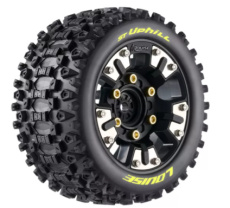 LR-T3388SM (LR-T3388SM) Louise RC - ST-UPHILL - Tire Set for Mini MAXX/XRT - Mounted - Soft - Black Wheels - Removable 0" & 1/2" OFFSET HEX 12mm