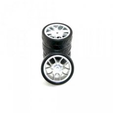 (RI 26073W) RIDE 1/10 BELTED TYRES PREGLUED SILVER WHEEL