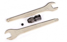 (TRX 10361) Motor coupler, collet style/ GS 4x3 (with threadlock) (1)/ Wrench, 10mm (2)