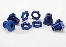 (TRX 5353X) Wheel hubs, splined, 17mm (blue-anodized) (4)/ wheel nuts