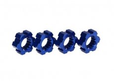 (TRX 7756X) Wheel hubs, hex (2)/ hex clips aluminum (blue-anodized) (4)