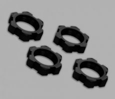 (TRX 7758A) Wheel nuts, splined, 17mm, serrated (black-anodized) (4)