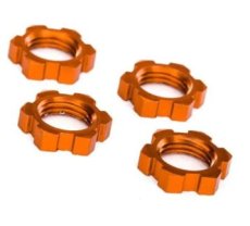 (TRX7758T) Wheel nuts, splined, 17mm, serrated (orange-anodized) (4)