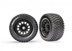 (TRX7872) Tires & wheels, assembled, glued (XRT Race black wheels, Gravix tires, foam inserts) (left & right)