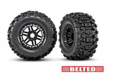 (TRX 8979) Tires & wheels, assembled, glued (black wheels, belted Sledgehammer All-Terrain tires, dual profile