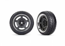 (TRX 9372) Tires and wheels, assembled, glued (black with chrome wheels, 1.9' Response tires) (front) (2)