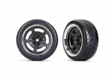 (TRX 9373) Tires and wheels, assembled, glued (black with chrome wheels, 1.9' Response tires) (extra wide, rear) (2)