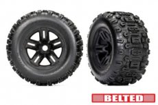 (TRX 9573) TIRES & WHEELS, ASSEMBLED, GLUED (3.8' BLACK WHEELS, BELTED SLEDGEHAMMER TIRES, FOAM INSERTS) (2)