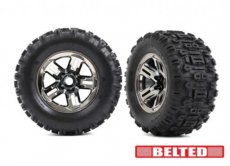 (TRX 9573A) Tires & wheels, assembled, glued (3.8' black chrome wheels, belted Sledgehammer tires, foam inserts) (2)