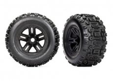 (TRX 9672) Tires and wheels, assembled, glued (3.8' black wheels, Sledgehammer tires, foam inserts) (2)