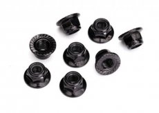 (TRX8447) Nuts, 5mm flanged nylon locking (steel, black serrated) (8)