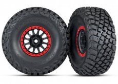 (TRX8474) Tires and wheels, assembled, glued (Method Racing wheels, black with red beadloc